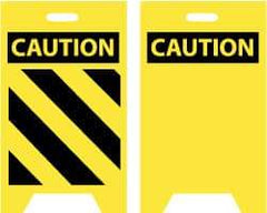 NMC - Caution - Black Diagonal Lines, Caution - Blank No Legend, 12" Wide x 20" High, Plastic Floor Sign - A-Frame, Black on Yellow, For Accident Prevention - Apex Tool & Supply