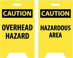 NMC - Caution - Overhead Hazard, Caution - Hazardous Area, 12" Wide x 20" High, Plastic Floor Sign - A-Frame, Black on Yellow, For Hazardous Materials - Apex Tool & Supply