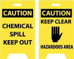 NMC - Caution - Chemical Spill - Keep Out, Caution - Keep Clear - Hazardous Area, 12" Wide x 20" High, Plastic Floor Sign - A-Frame, Black on Yellow, For Hazardous Materials - Apex Tool & Supply