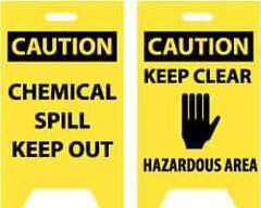 NMC - Caution - Chemical Spill - Keep Out, Caution - Keep Clear - Hazardous Area, 12" Wide x 20" High, Plastic Floor Sign - A-Frame, Black on Yellow, For Hazardous Materials - Apex Tool & Supply