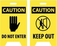 NMC - Caution - Do Not Enter, Caution - Keep Out, 12" Wide x 20" High, Plastic Floor Sign - A-Frame, Black on Yellow, For Security & Admittance - Apex Tool & Supply