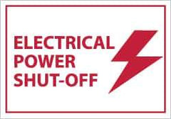 NMC - Accident Prevention Label - Legend: Electrical Power Shut-off, English, Red on White, 5" Long x 3" High, Sign Muscle Finish - Apex Tool & Supply