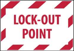 NMC - Accident Prevention Label - Legend: Lock-Out Point, English, Red on White, 5" Long x 3" High, Sign Muscle Finish - Apex Tool & Supply