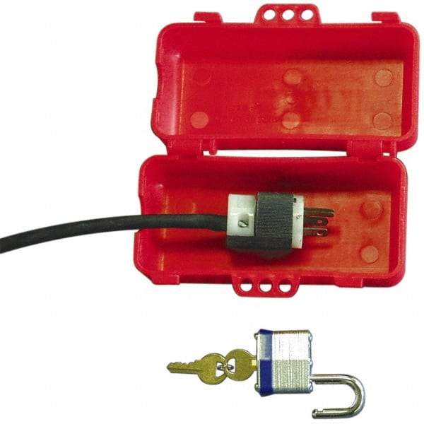 NMC - Plastic Plug Lockout - 220/550 Volt, 3" Plug Size, 1 Max Cord Diam, 6-3/4" Lockout Length, 1 Padlock - Apex Tool & Supply
