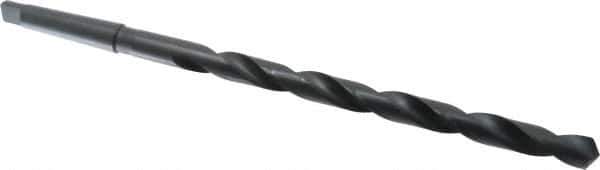 Interstate - 57/64", 3MT 118° Point High Speed Steel Taper Shank Drill Bit - Oxide Finish, 12" Flute Length, 18" OAL, Spiral Flute, Series 502 - Apex Tool & Supply