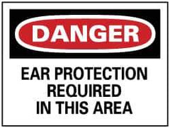 NMC - Accident Prevention Label, Header: DANGER - Legend: Danger - Ear Protection Required, English, Red, Black & White, 5" Long x 3" High, Sign Muscle Finish - Apex Tool & Supply