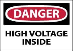 NMC - Accident Prevention Label, Header: DANGER - Legend: Danger - High Voltage Inside, English, Red, Black & White, 5" Long x 3" High, Sign Muscle Finish - Apex Tool & Supply