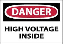 NMC - Accident Prevention Label, Header: DANGER - Legend: Danger - High Voltage Inside, English, Red, Black & White, 5" Long x 3" High, Sign Muscle Finish - Apex Tool & Supply