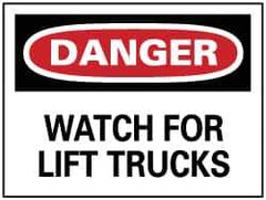 NMC - "Danger - Watch for Lift Trucks", 10" Long x 14" Wide, Pressure-Sensitive Vinyl Safety Sign - Rectangle, 0.004" Thick, Use for Accident Prevention - Apex Tool & Supply