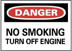 NMC - "Danger - No Smoking - Turn off Engine", 10" Long x 14" Wide, Aluminum Safety Sign - Rectangle, 0.04" Thick, Use for Accident Prevention - Apex Tool & Supply