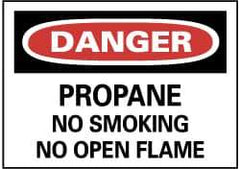 NMC - "Danger - Propane - No Smoking - No Open Flame", 10" Long x 14" Wide, Rigid Plastic Safety Sign - Rectangle, 0.05" Thick, Use for Accident Prevention - Apex Tool & Supply