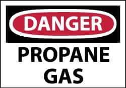 NMC - Hazardous Materials Label, Header: DANGER - Legend: Danger - Propane Gas, English, Red, Black & White, 5" Long x 3" High, Sign Muscle Finish - Apex Tool & Supply