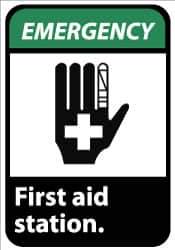 NMC - "Emergency - First Aid Station", 14" Long x 10" Wide, Aluminum Safety Sign - Rectangle, 0.04" Thick, Use for First Aid - Apex Tool & Supply