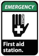 NMC - "Emergency - First Aid Station", 14" Long x 10" Wide, Aluminum Safety Sign - Rectangle, 0.04" Thick, Use for First Aid - Apex Tool & Supply