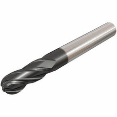 Iscar - 12mm Diam, 25mm LOC, 4 Flute Solid Carbide Ball End Mill - TiAlN Finish, Single End, 100mm OAL, 12mm Shank Diam, Spiral Flute - Apex Tool & Supply