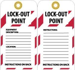 NMC - 3" High x 6" Long, LOCK-OUT POINT, English Safety & Facility Lockout Tag - Tag Header: Notice, 2 Sides, Black, Red & White Unrippable Vinyl - Apex Tool & Supply
