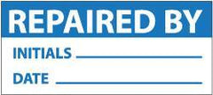 NMC - "Repaired by - Initials___ Date___", 1" Long x 2-1/4" Wide, Pressure-Sensitive Vinyl Safety Sign - Rectangle, 0.004" Thick, Use for Inspection, Testing & Accident Data - Apex Tool & Supply