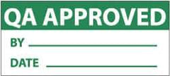 NMC - "QA Approved - By___, Date___", 1" Long x 2-1/4" Wide, Pressure-Sensitive Vinyl Safety Sign - Rectangle, 0.004" Thick, Use for Inspection, Testing & Accident Data - Apex Tool & Supply