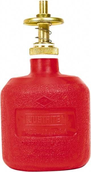 Justrite - 8 oz Brass Spill Proof Can - 5-1/2" High x 11-3/4" Diam, Red - Apex Tool & Supply