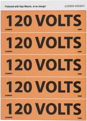 NMC - Electrical Markers Label - Legend: 120 Volts, English, Black & Orange, 4-1/2" Long x 1-1/8" High, Sign Muscle Finish - Apex Tool & Supply