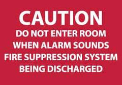 NMC - Caution - Do Not Enter Room When Alarm Sounds - Fire Suppression System Being Discharged, Plastic Fire Sign - 10" Wide x 7" High - Apex Tool & Supply