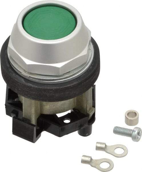 Eaton Cutler-Hammer - 30-1/2mm Mount Hole, Flush, Pushbutton Switch Only - Round, Green Pushbutton, Nonilluminated, Momentary (MO), Corrosion Resistant, Oiltight and Watertight - Apex Tool & Supply