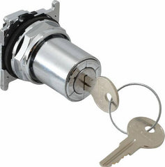 Eaton Cutler-Hammer - 30-1/2mm Mount Hole, 3 Position, Key Operated, Selector Switch Only - Silver, Maintained (MA) - Apex Tool & Supply