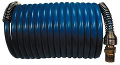 Coilhose Pneumatics - 3/8" ID, 3/8 Thread, 25' Long, Blue Nylon Coiled & Self Storing Hose - 230 Max psi, Male Swivel x Male Swivel - Apex Tool & Supply