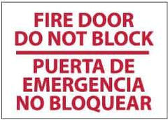 NMC - Fire Door - Do Not Block, Pressure Sensitive Vinyl Fire Sign - 20" Wide x 14" High, English/Spanish - Apex Tool & Supply