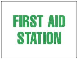 NMC - "First Aid Station", 7" Long x 10" Wide, Pressure-Sensitive Vinyl Safety Sign - Rectangle, 0.004" Thick, Use for First Aid - Apex Tool & Supply