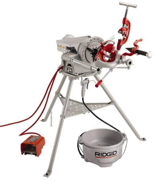 Ridgid - 1/8 to 2 Inch Pipe, 38 RPM Spindle Speed, 1/2 hp, Pipe Threading Machine - Heavy Duty Forward, Off, Reverse with Integral Foot Switch Motor Control, Model 341 Reamer, 115 Volts - Apex Tool & Supply