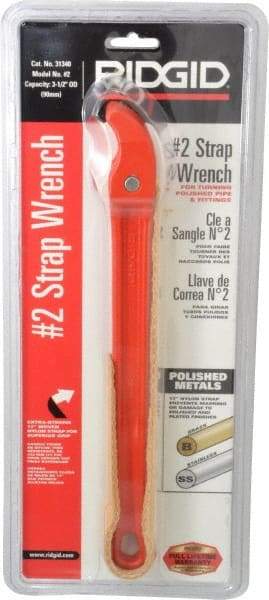 Ridgid - 2" Max Pipe Capacity, 17" Long, Strap Wrench - 3-1/2" Actual OD, 11-3/4" Handle Length - Apex Tool & Supply