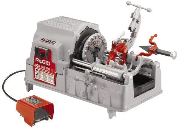 Ridgid - 1/8 to 2 Inch Pipe, 36 RPM Spindle Speed, 1/2 hp, Pipe Threading Machine - Forward, Off, Reverse with Integral Safety Foot Switch Motor Control, Model 341 Reamer, 115 Volts - Apex Tool & Supply