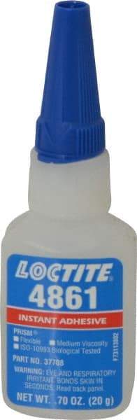 Loctite - 0.70 oz Bottle Clear Instant Adhesive - Series 4861, 20 sec Fixture Time, 24 hr Full Cure Time, Bonds to Metal & Plastic - Apex Tool & Supply