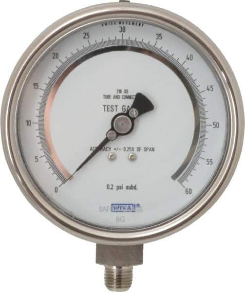 Wika - 4" Dial, 1/4 Thread, 0-300 Scale Range, Pressure Gauge - Lower Connection Mount, Accurate to 0.25% of Scale - Apex Tool & Supply