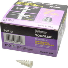 Toggler - #6 to 10 Screw, 5/16" Diam, 1-5/8" Long, 3/8 to 5/8" Thick, Self Drilling Drywall & Hollow Wall Anchor - Thermoplastic Alloy, Use in Drywall - Apex Tool & Supply