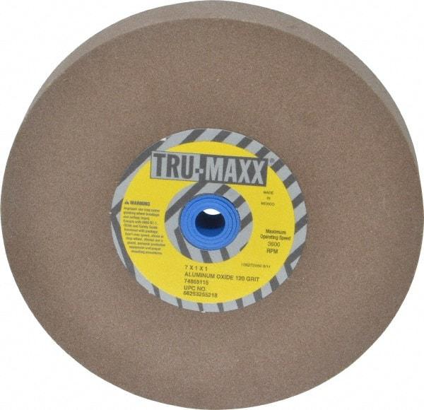 Tru-Maxx - 120 Grit Aluminum Oxide Bench & Pedestal Grinding Wheel - 7" Diam x 1" Hole x 1" Thick, 3600 Max RPM, O Hardness, Fine Grade , Vitrified Bond - Apex Tool & Supply