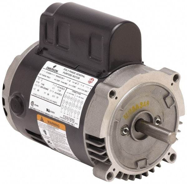 US Motors - 1/2 hp, ODP Enclosure, Manual Thermal Protection, 1,625 RPM, 115 Volt, 60 Hz, Single Phase Permanent Split Capacitor (PSC) Motor - Size 56 Frame, Rigid Mount, 1 Speed, Ball Bearings, 5.00 Full Load Amps, B Class Insulation, Reversible - Apex Tool & Supply