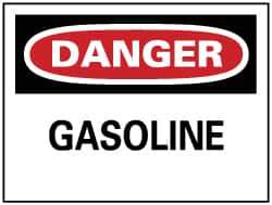 NMC - Hazardous Materials Label, Header: DANGER - Legend: Danger - Gasoline, English, Red, Black & White, 5" Long x 3" High, Sign Muscle Finish - Apex Tool & Supply