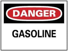 NMC - Hazardous Materials Label, Header: DANGER - Legend: Danger - Gasoline, English, Red, Black & White, 5" Long x 3" High, Sign Muscle Finish - Apex Tool & Supply