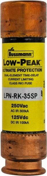 Cooper Bussmann - 125 VDC, 250 VAC, 35 Amp, Time Delay General Purpose Fuse - Bolt-on Mount, 76.2mm OAL, 100 at DC, 300 at AC (RMS) kA Rating, 13/16" Diam - Apex Tool & Supply