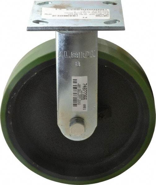 Albion - 8" Diam x 2" Wide x 9-1/2" OAH Top Plate Mount Rigid Caster - Polyurethane, 1,250 Lb Capacity, Precision Sealed Bearing, 4 x 4-1/2" Plate - Apex Tool & Supply