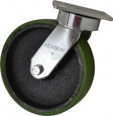 Albion - 8" Diam x 2" Wide x 9-1/2" OAH Top Plate Mount Swivel Caster - Polyurethane, 1,250 Lb Capacity, Precision Sealed Bearing, 4 x 4-1/2" Plate - Apex Tool & Supply