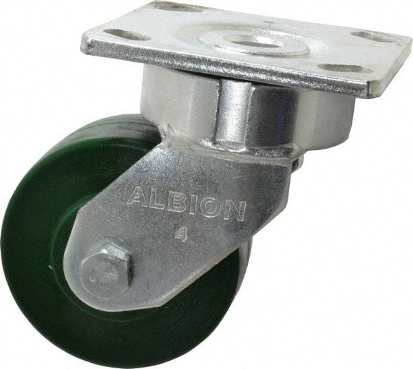 Albion - 4" Diam x 2" Wide x 5-5/8" OAH Top Plate Mount Swivel Caster - Polyurethane, 1,000 Lb Capacity, Precision Sealed Bearing, 4 x 4-1/2" Plate - Apex Tool & Supply