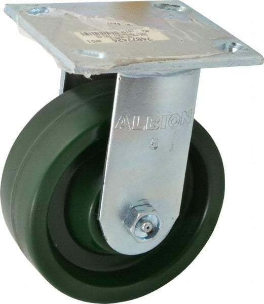 Albion - 5" Diam x 2" Wide x 6-1/2" OAH Top Plate Mount Rigid Caster - Polyurethane, 1,000 Lb Capacity, Roller Bearing, 4 x 4-1/2" Plate - Apex Tool & Supply