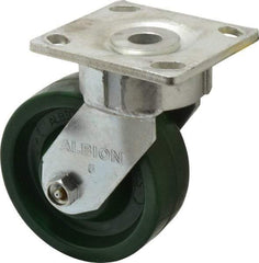 Albion - 5" Diam x 2" Wide x 6-1/2" OAH Top Plate Mount Swivel Caster - Polyurethane, 1,000 Lb Capacity, Roller Bearing, 4 x 4-1/2" Plate - Apex Tool & Supply
