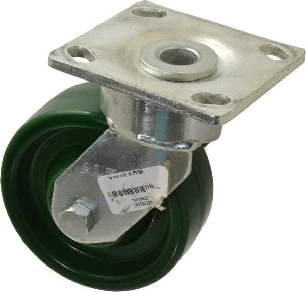 Albion - 5" Diam x 2" Wide x 6-1/2" OAH Top Plate Mount Swivel Caster - Polyurethane, 1,000 Lb Capacity, Precision Sealed Bearing, 4 x 4-1/2" Plate - Apex Tool & Supply