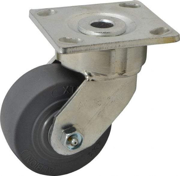 Albion - 4" Diam x 2" Wide x 5-5/8" OAH Top Plate Mount Swivel Caster - Soft Rubber, 350 Lb Capacity, Roller Bearing, 4 x 4-1/2" Plate - Apex Tool & Supply