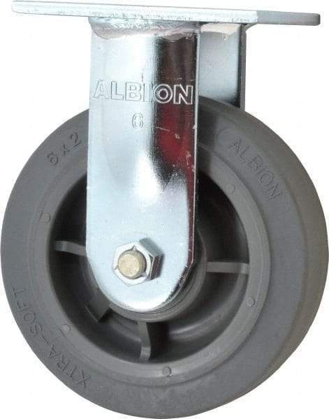 Albion - 6" Diam x 2" Wide x 7-1/2" OAH Top Plate Mount Rigid Caster - Soft Rubber, 600 Lb Capacity, Precision Sealed Bearing, 4 x 4-1/2" Plate - Apex Tool & Supply