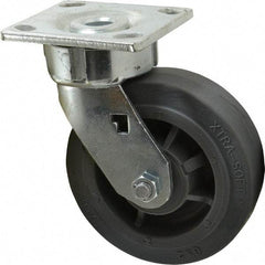 Albion - 6" Diam x 2" Wide x 7-1/2" OAH Top Plate Mount Swivel Caster - Soft Rubber, 600 Lb Capacity, Precision Sealed Bearing, 4 x 4-1/2" Plate - Apex Tool & Supply